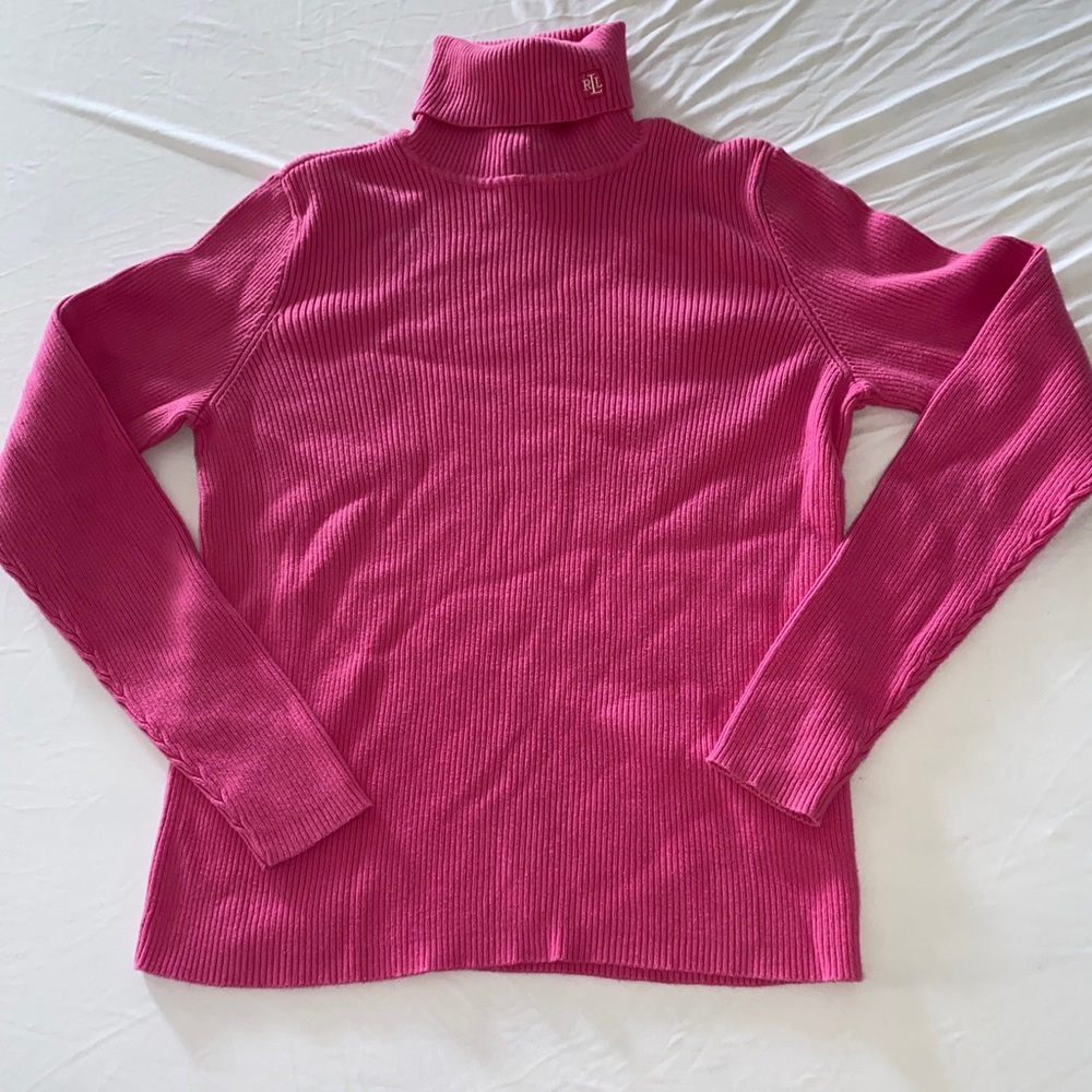Lauren Ralph Lauren Roll Neck Knitted Ribbed Sweater PINK / FUCHSIA